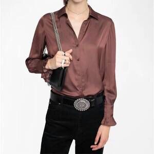 NEW ZADIG & VOLTAIRE thely satin shirt in burgundy